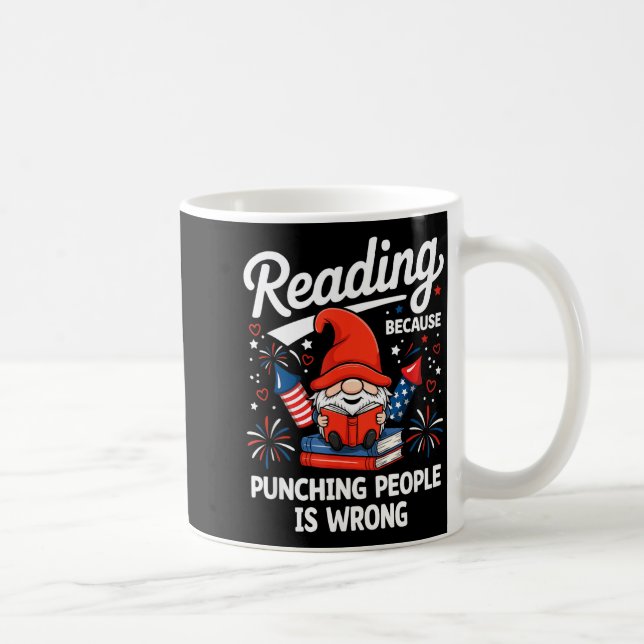 Reading because punching people is wrong gnome usa coffee mug (Right)
