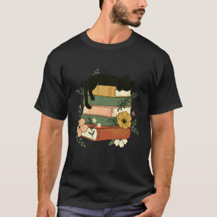 Reading Book Black Cat Nap Read Lover Vintage Cat T-Shirt