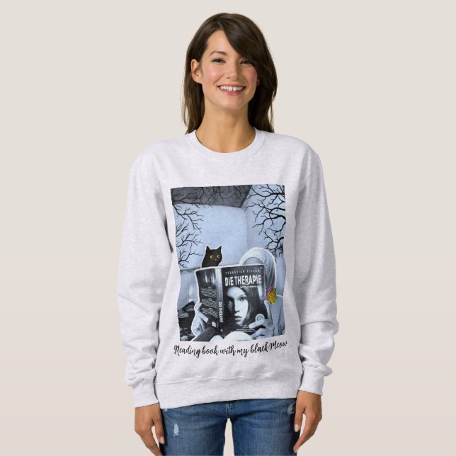 Reading book with my black mew sweatshirt (Front Full)