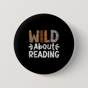 Reading books reader librarian wild animals leopar 2 inch round button