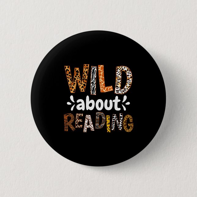 Reading books reader librarian wild animals lover 2 inch round button (Front)