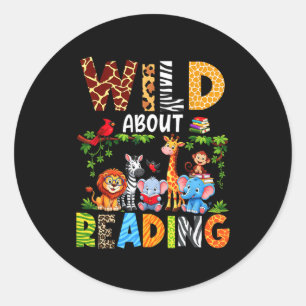 Reading books reader librarian wild animals lover classic round sticker