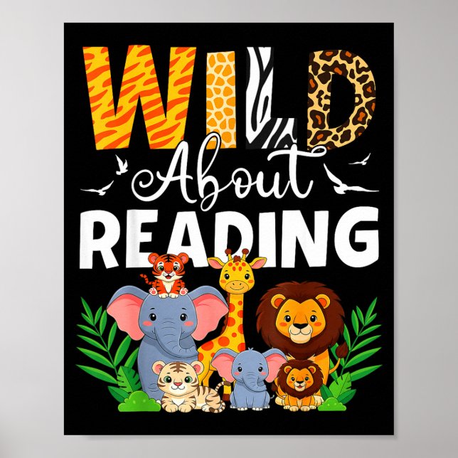 Reading books reader librarian wild animals lover poster (Front)