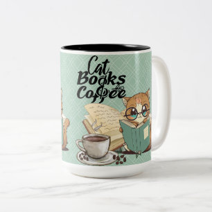 Reading Books with Cute Cat: Cozy Book Lover's Two-Tone Coffee Mug