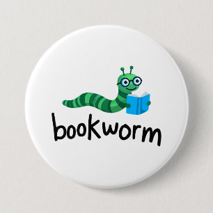 Reading Buddy Cute Bookworm With Book 3 Inch Round Button