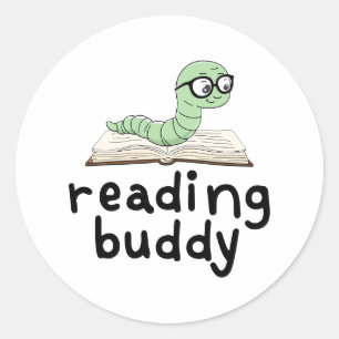 Reading Buddy Cute Bookworm With Book Classic Round Sticker