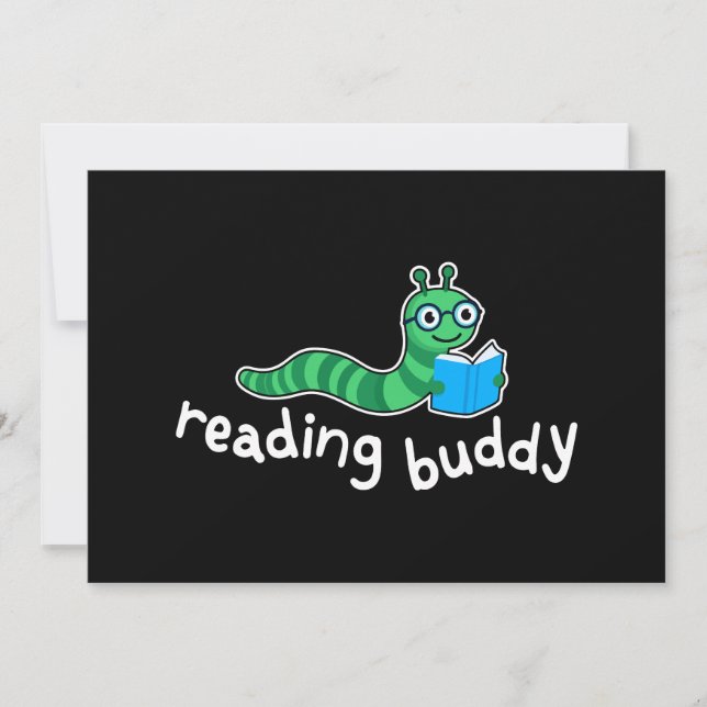 Reading buddy Cute bookworm with book Invitation (Front)