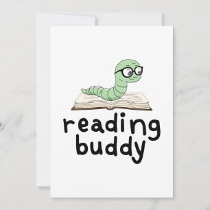 Reading Buddy Cute Bookworm With Book Invitation