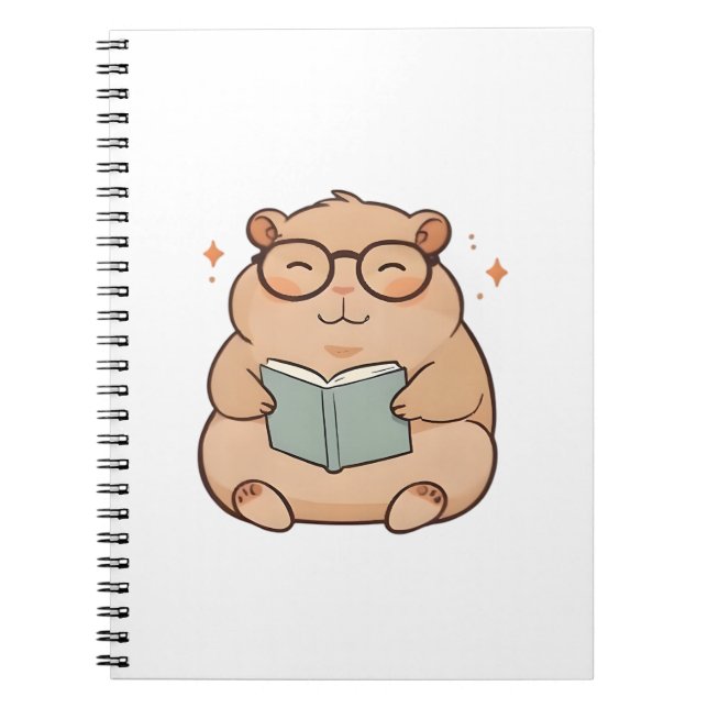 Reading Capybara with Glasses Kawaii Design Notebook (Front)