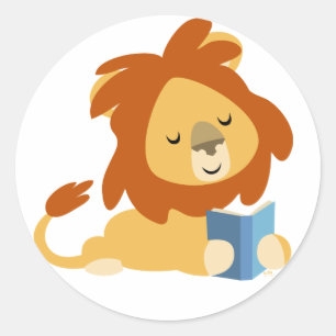Reading Cartoon Lion round sticker