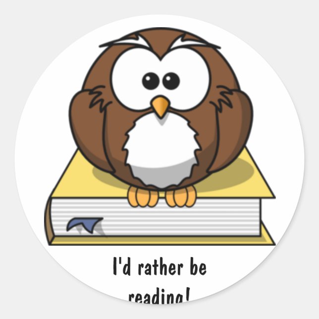 Reading Cartoon Owl Sticker (Front)