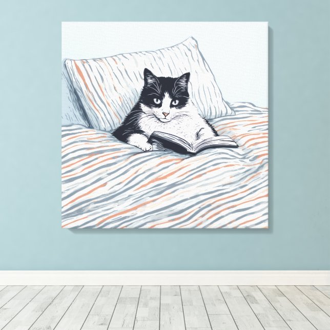 reading cat canvas print (Insitu(Wood Floor))