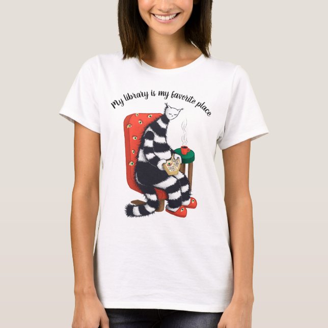 Reading Cat Fun Library T-Shirt (Front)