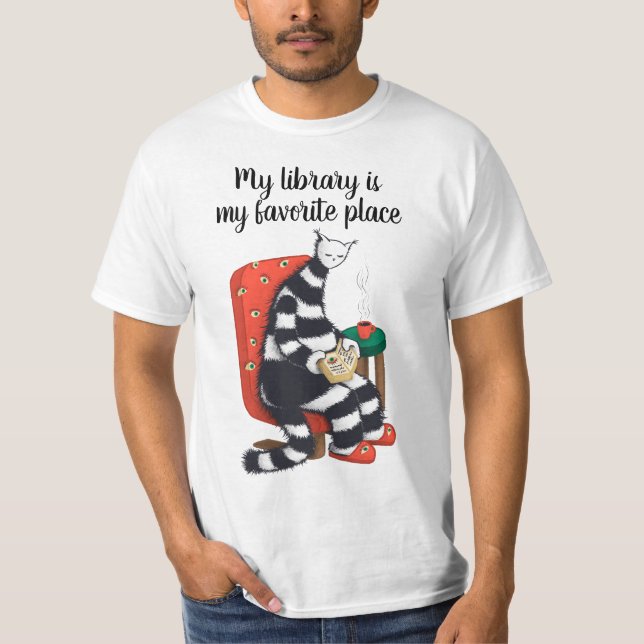 Reading Cat Fun Library T-Shirt (Front)