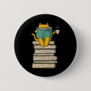 Reading Cat - Funny Book And Tea Lover Gift Short  2 Inch Round Button