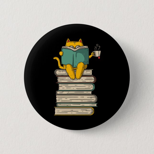Reading Cat - Funny Book And Tea Lover Gift Short  2 Inch Round Button (Front)