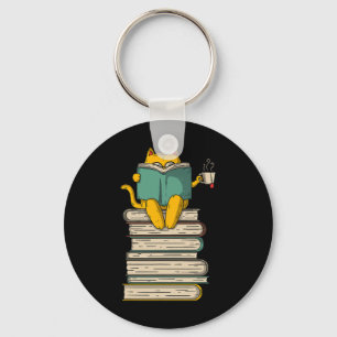 Reading Cat - Funny Book And Tea Lover Gift Short  Keychain