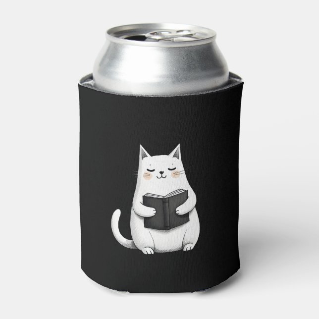 Reading Cat Funny Cat Book Lover Can Cooler (Can Front)