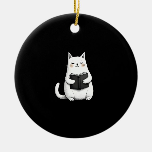 Reading Cat Funny Cat Book Lover Ceramic Ornament (Front)