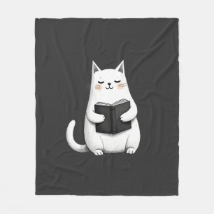 Reading Cat Funny Cat Book Lover Fleece Blanket