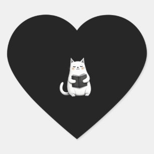 Reading Cat Funny Cat Book Lover Heart Sticker