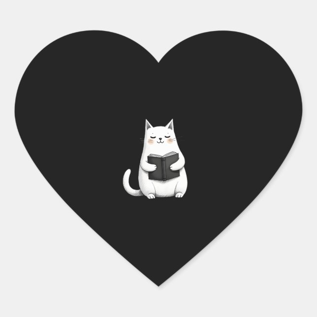 Reading Cat Funny Cat Book Lover Heart Sticker (Front)