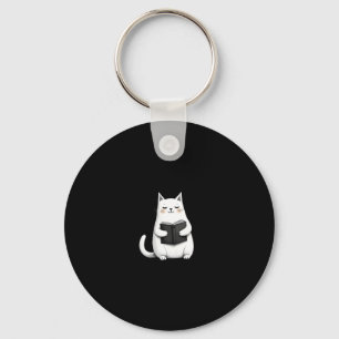 Reading Cat Funny Cat Book Lover Keychain