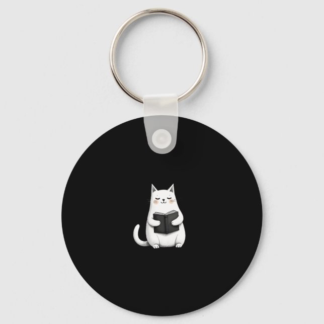Reading Cat Funny Cat Book Lover Keychain (Front)