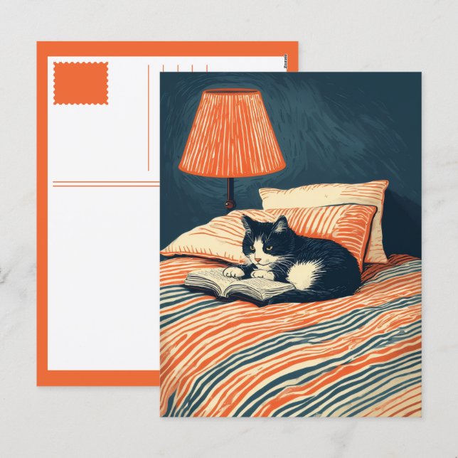 reading cat holiday postcard (Front/Back)