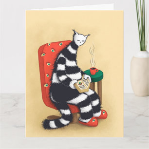 Reading Cat Illustration Cozy Bookworm Aesthetic Card