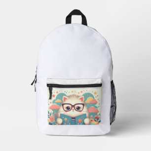 reading cat printed backpack