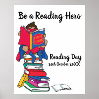 Reading day reading on a stack of books boy event