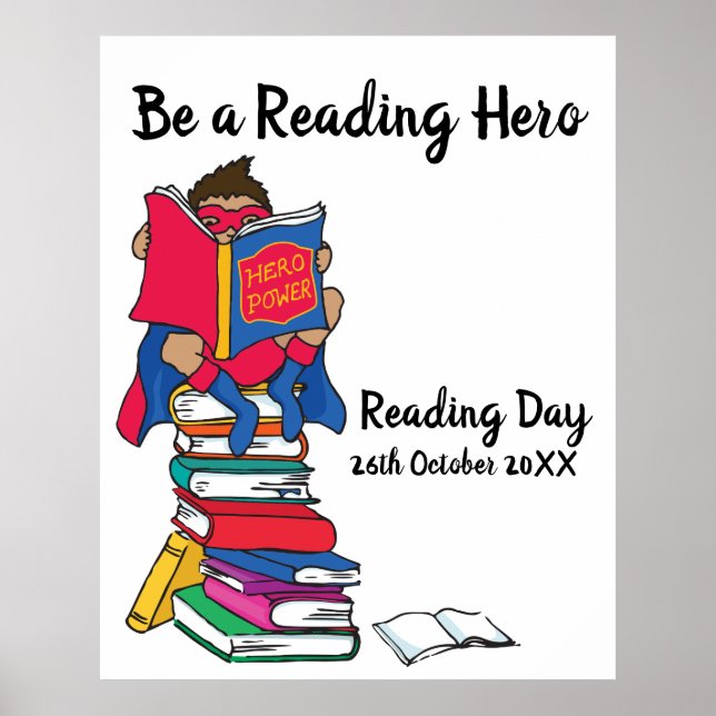 Reading day reading on a stack of books boy event poster (Front)