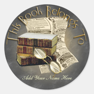 Reading Design Bookplate Round Stickers