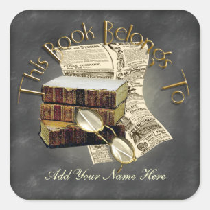 Reading Design Bookplate Square Stickers