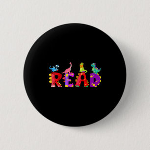 Reading dinosaur funny t rex dino book lover 2 inch round button