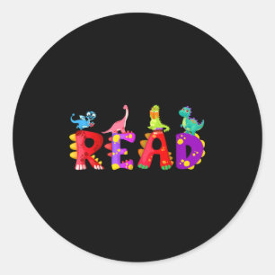 Reading dinosaur funny t rex dino book lover classic round sticker