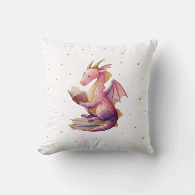 Reading Dragon  Pillow - Bookish Kids Room Decor (Front)