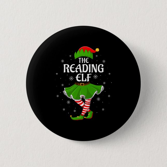 Reading Elf Christmas Family Girls Women Elf Squad 2 Inch Round Button (Front)