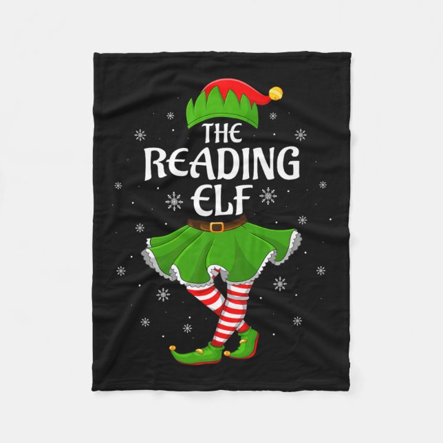 Reading Elf Christmas Family Girls Women Elf Squad Fleece Blanket (Front)