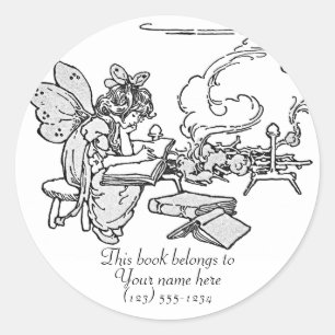 "Reading Fairy" Bookplate Classic Round Sticker