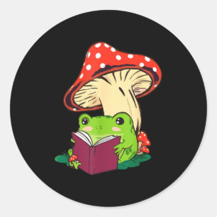 Reading Frog Mushroom Cute Nature Aesthetic Cottag Classic Round Sticker