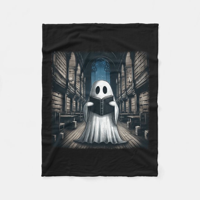 Reading Ghost Library Halloween Librarian Book Lov Fleece Blanket (Front)