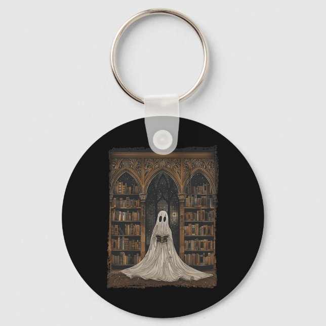 Reading Ghost Library Halloween Librarian Book Lov Keychain (Front)