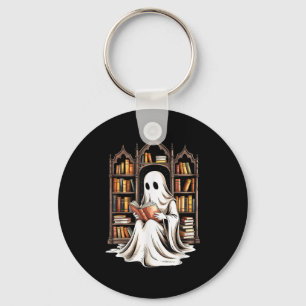 Reading Ghost Spooky Library Funny Halloween Teach Keychain