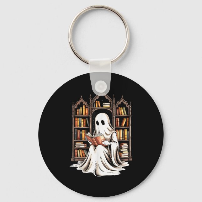 Reading Ghost Spooky Library Funny Halloween Teach Keychain (Front)