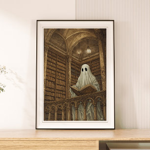 Reading Ghost Vintage Antique Books Library Art Poster