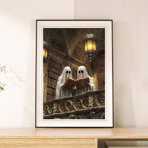 Reading Ghost Vintage Antique Books Library Poster
