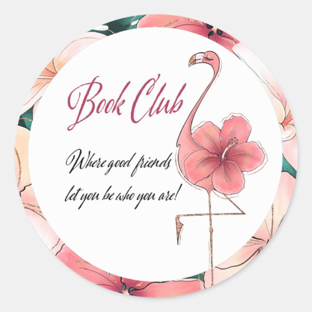 Reading Group Book Club Bibliophile Flamingo Pink Classic Round Sticker (Front)