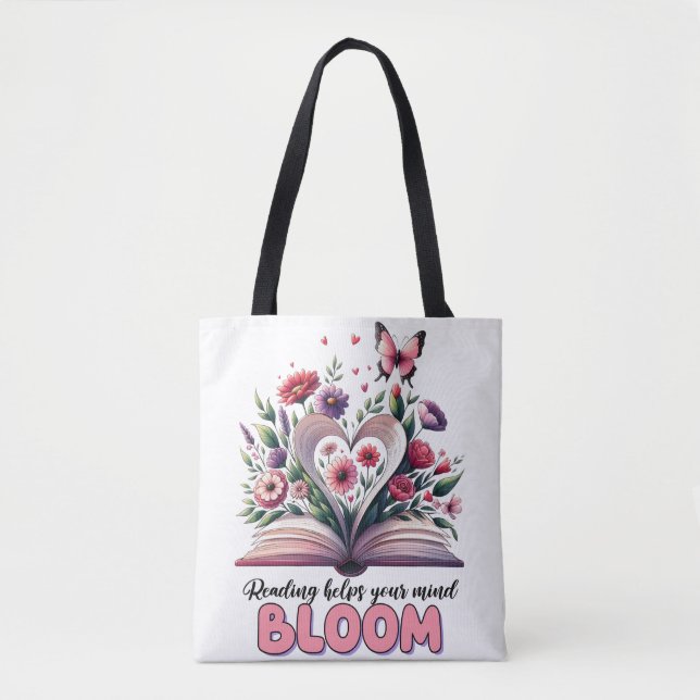 Reading helps your mind bloom  tote bag (Front)